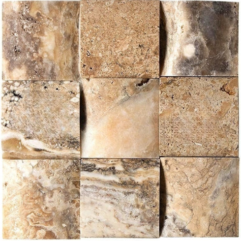Antico Onyx Travertine Tumbled Round Faced Mosaic Tile 4x4"